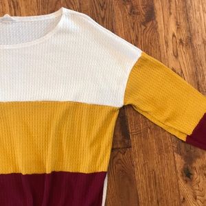 Waffle Knit Striped Long Sleeve